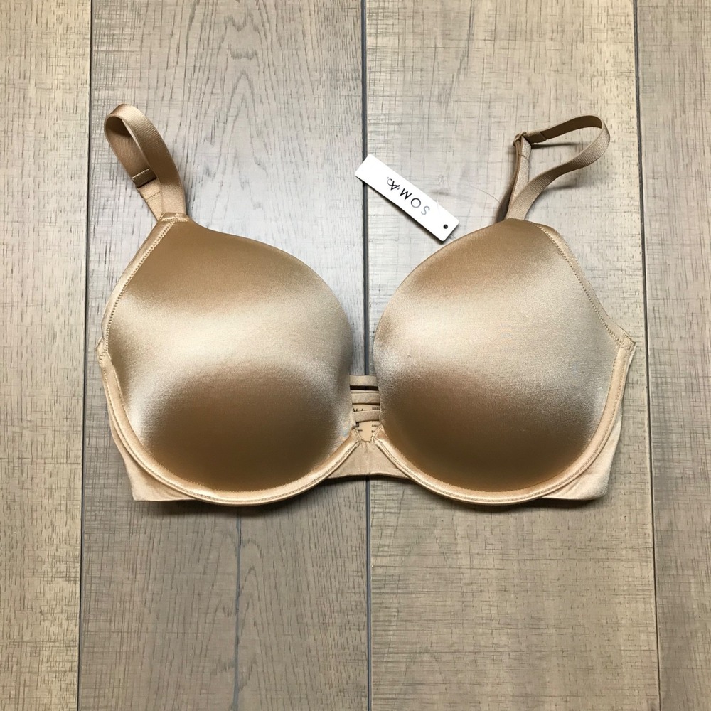 Soma Bra Womens Size 34G Stunning Push Up Plunge Warm Amber Satin Silky NEW